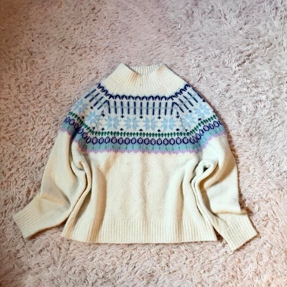 Fair Isle Nordic Winter Holiday Yoke Patterned Sweater Womens M Ski Cabin Resort